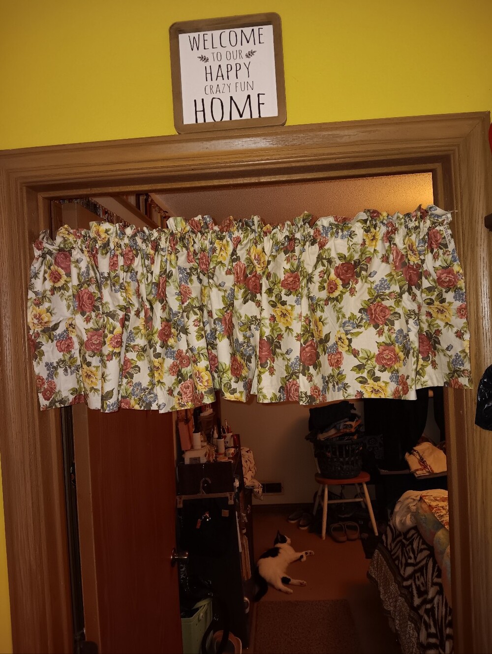 Floral Café Curtain Valance in Cream with Red & Green Accents